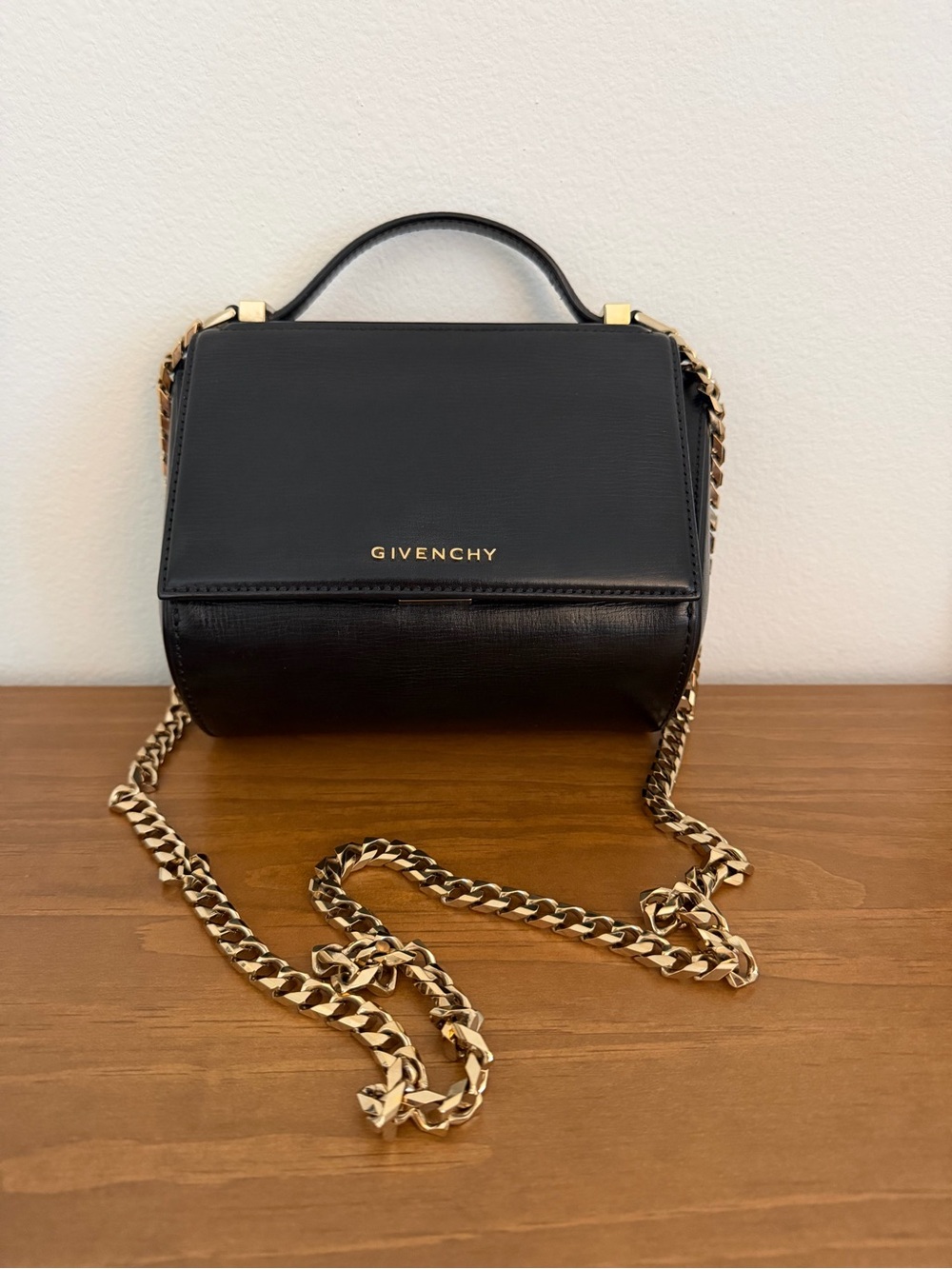 Givenchy Pandora Box Chain Shoulder Bag in Black Calf Leather